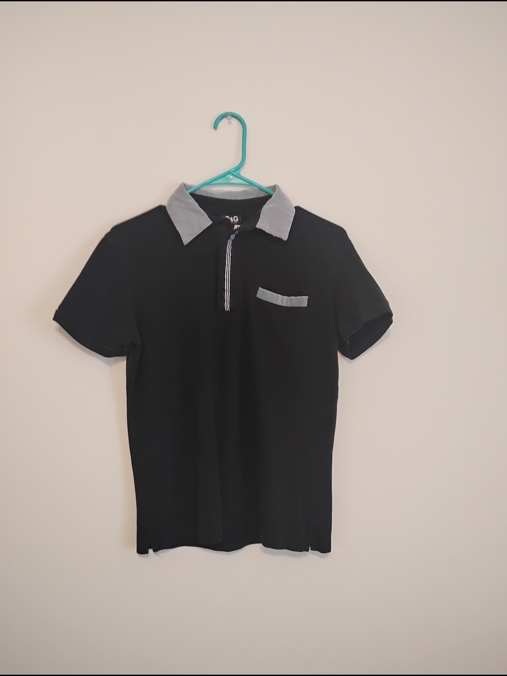 Dolce & Gabbana Black Polo with Light Gray Collar & Pocket Trim